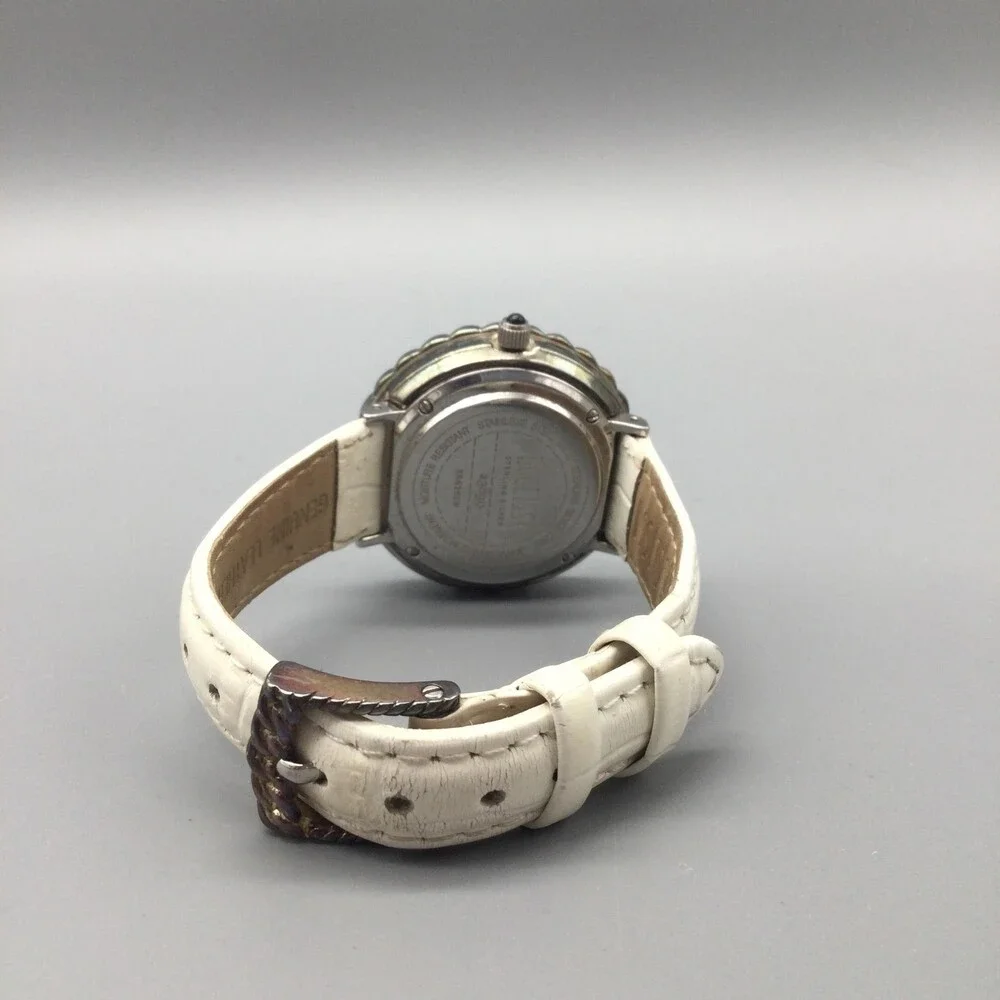 Ecclissi Womens Watch 37mm Sterling Silver MOP Dial Leather 23890 New Battery